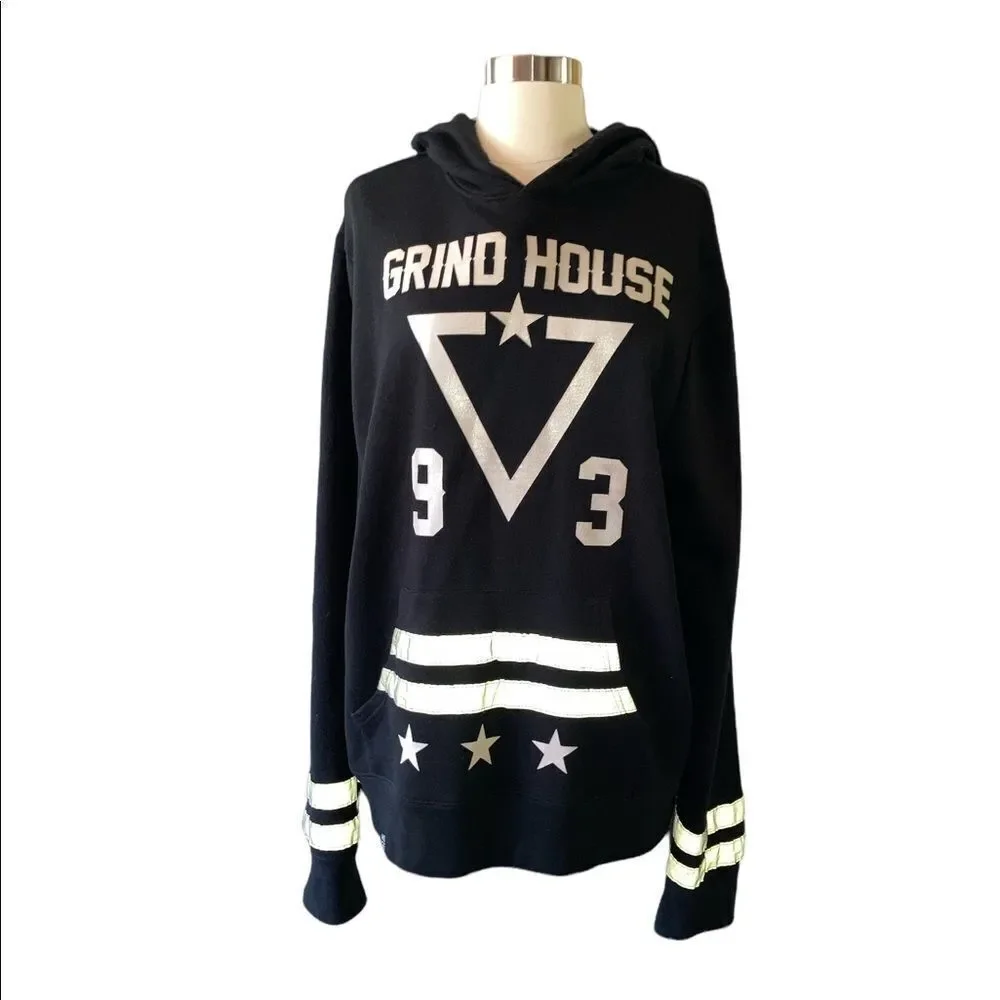 Rare!  GRIND HOUSE Black Label - Fashion Designer Hoodie with reflective strips